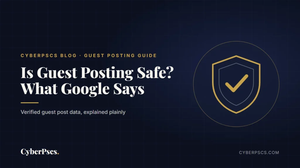 Shield illustration for a guide on whether guest posting is safe under Google's link spam rules